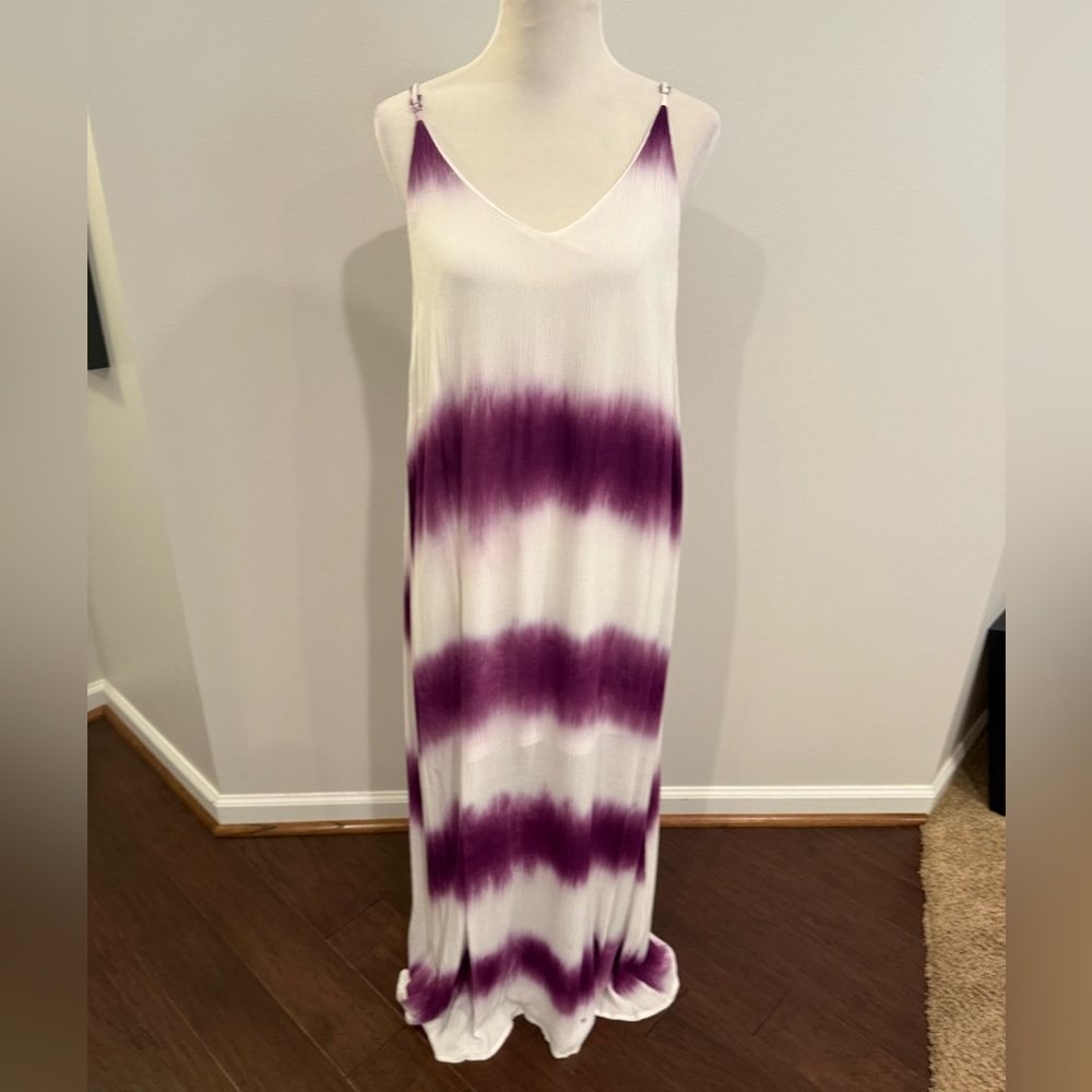 Tie-Dye Purple & White Maxi Slip Dress with V-Back - Picture 2 of 3